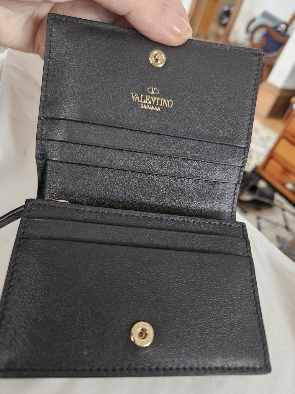 Valentino Garavani Black Rockstud Accents Leather Compact  Wallet - Picture 4 of 7